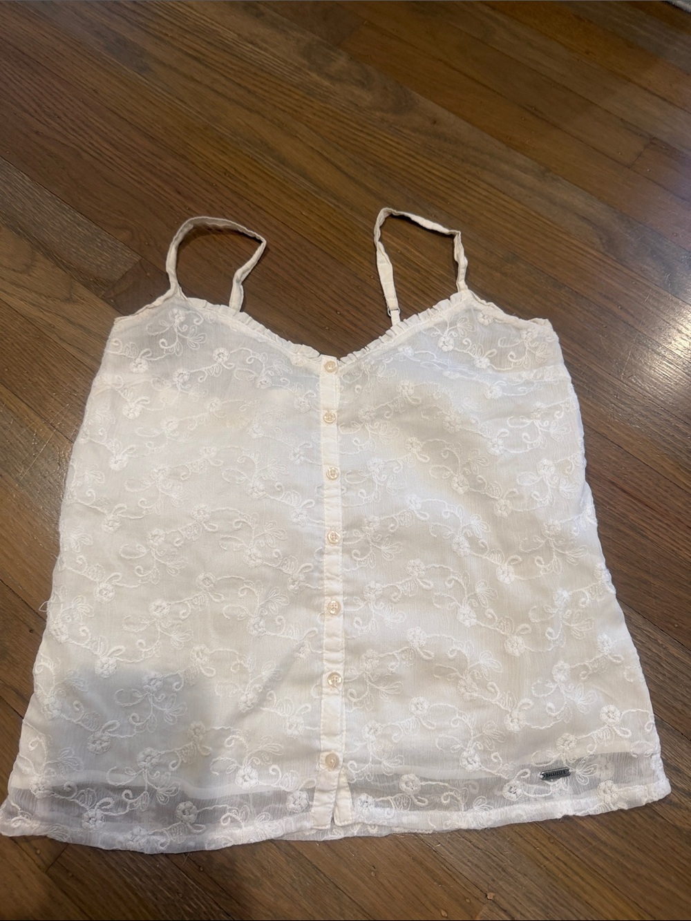 Hollister White Lace Button-Front Camisole